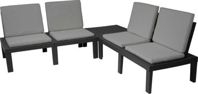 5 Piece Black Plastic Garden Furniture Set - 4 Cushioned Chairs & Table - Perfect For Using Outdoor Patio Balcony Poolside - image 1