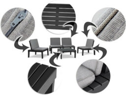 5 Piece Black Plastic Garden Furniture Set - 4 Cushioned Chairs & Table - Perfect For Using Outdoor Patio Balcony Poolside - thumbnail 6