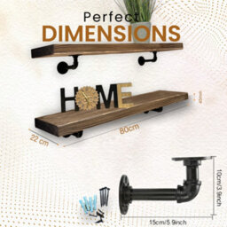 MKGT Industrial Pipe Bracket Wooden Floating Shelves, Rustic Wall Decor (Walnut, 80Cm) - thumbnail 2