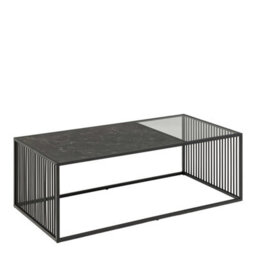 Wyld Haus Porto Rectangular Coffee Table - Stone Effect And Glass Top, Black, 1200mm - thumbnail 3