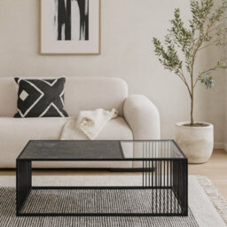 Wyld Haus Porto Rectangular Coffee Table - Stone Effect And Glass Top, Black, 1200mm