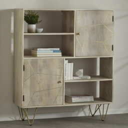 Buttercup Farm Light Gold Display Cabinet - Solid Mango Wood - L40 X W120 X H135 Cm - thumbnail 5