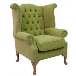 Chesterfield High Back Wing Chair Verity Lime Green Fabric In Queen Anne Style - thumbnail 1