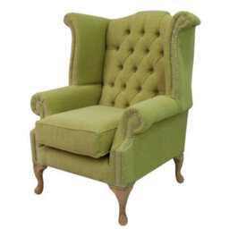 Chesterfield High Back Wing Chair Verity Lime Green Fabric In Queen Anne Style - thumbnail 3