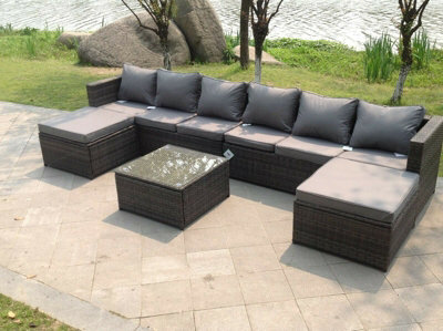 Fimous 8 Seater Lounge Wicker Pe Rattan Sofa Set Footstool Square Coffee Table Outdoor Garden Furniture - image 1