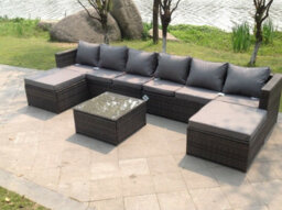 Fimous 8 Seater Lounge Wicker Pe Rattan Sofa Set Footstool Square Coffee Table Outdoor Garden Furniture - thumbnail 4