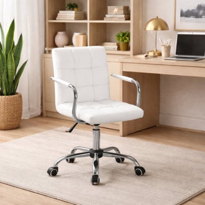 Home Treats Office Chair White Leather Computer Desk Chair Ergonomic Bar Stool On Wheels - image 1