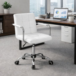 Home Treats Office Chair White Leather Computer Desk Chair Ergonomic Bar Stool On Wheels - thumbnail 9