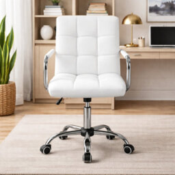 Home Treats Office Chair White Leather Computer Desk Chair Ergonomic Bar Stool On Wheels - thumbnail 3