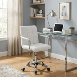Home Treats Office Chair White Leather Computer Desk Chair Ergonomic Bar Stool On Wheels - thumbnail 2