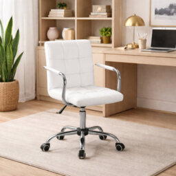 Home Treats Office Chair White Leather Computer Desk Chair Ergonomic Bar Stool On Wheels - thumbnail 1