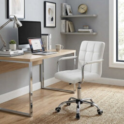 Home Treats Office Chair White Leather Computer Desk Chair Ergonomic Bar Stool On Wheels - thumbnail 7