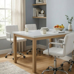 Home Treats Office Chair White Leather Computer Desk Chair Ergonomic Bar Stool On Wheels - thumbnail 6