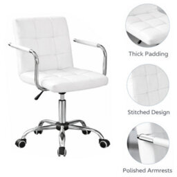 Home Treats Office Chair White Leather Computer Desk Chair Ergonomic Bar Stool On Wheels - thumbnail 5