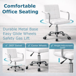 Home Treats Office Chair White Leather Computer Desk Chair Ergonomic Bar Stool On Wheels - thumbnail 4