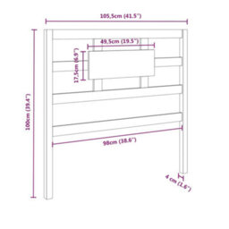 Berkfield Bed Headboard Grey 105.5X4X100 Cm Solid Wood Pine - thumbnail 6
