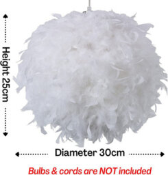 Klass Home Collection 30Cm White Feather Light Shade, Lamp Shade For Pendant Ceiling Light, Table Lamp, Floor Lamp - thumbnail 3
