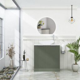 Royal Bathrooms Evora 800mm Sage Green Fluted Floor Standing Countertop Vanity Unit 2 Door With Nova Basin - thumbnail 2