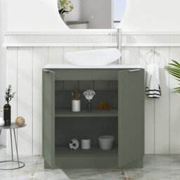 Royal Bathrooms Evora 800mm Sage Green Fluted Floor Standing Countertop Vanity Unit 2 Door With Nova Basin - thumbnail 3