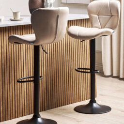 Wyld And Coco Set Of 2 Beige Faux Leather Bar Stools - Swivel, Adjustable Height, Powder-Coated Iron Frame, Padded Backrest - thumbnail 2