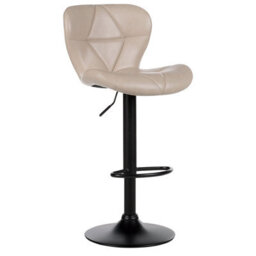 Wyld And Coco Set Of 2 Beige Faux Leather Bar Stools - Swivel, Adjustable Height, Powder-Coated Iron Frame, Padded Backrest - thumbnail 4