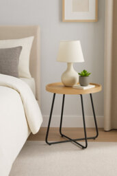 Aspect Furniture Sasha Wooden Tray/round Side End Table (Oak Veneer/black Frame) - thumbnail 6