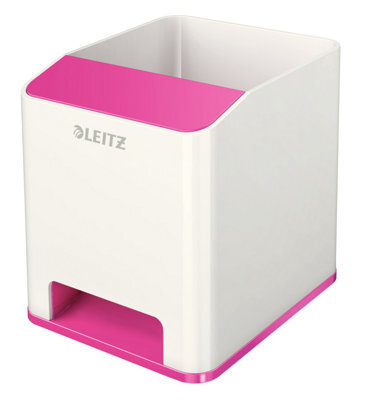 Leitz Wow White Metallic Pink Plastic Home Office Desk Storage Organiser Square Sound Boosting Pen Pencil Stationery Holder Pot - image 1