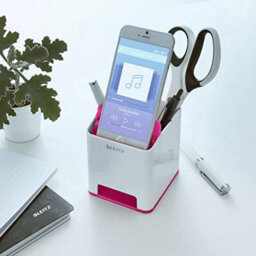 Leitz Wow White Metallic Pink Plastic Home Office Desk Storage Organiser Square Sound Boosting Pen Pencil Stationery Holder Pot - thumbnail 4