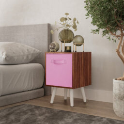 Urbn-Living Urbnliving 51Cm Height Teak Wooden Cube Storage Bookcase Light Pink Inserts Scandinavian White Legs - thumbnail 1