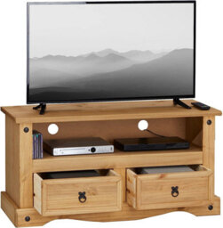 Mews Corona Tv Stand 2 Drawer Flat Screen Television Unit Mexican Pine - thumbnail 3