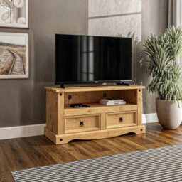 Mews Corona Tv Stand 2 Drawer Flat Screen Television Unit Mexican Pine - thumbnail 2