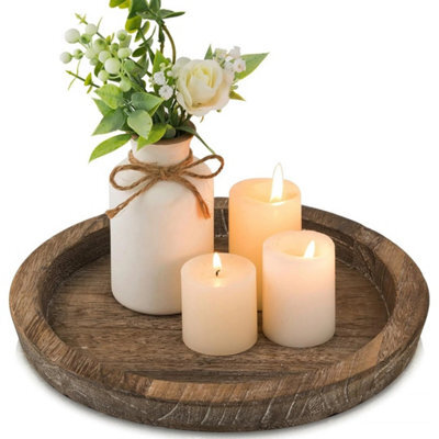 Round Wooden Candle Tray Farmhouse Table Centerpiece - image 1