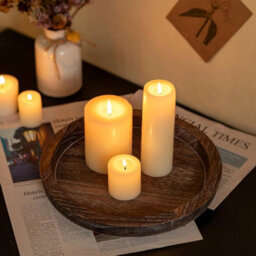 Round Wooden Candle Tray Farmhouse Table Centerpiece - thumbnail 4