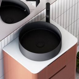 Royal Bathrooms Avenza 700mm Terracotta Clay Floor Standing Countertop Bathroom Vanity Unit 2 Drawer With Art Round Black Basin - thumbnail 7