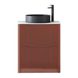 Royal Bathrooms Avenza 700mm Terracotta Clay Floor Standing Countertop Bathroom Vanity Unit 2 Drawer With Art Round Black Basin - thumbnail 6