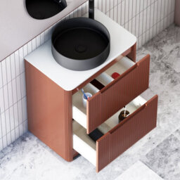 Royal Bathrooms Avenza 700mm Terracotta Clay Floor Standing Countertop Bathroom Vanity Unit 2 Drawer With Art Round Black Basin - thumbnail 5