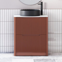 Royal Bathrooms Avenza 700mm Terracotta Clay Floor Standing Countertop Bathroom Vanity Unit 2 Drawer With Art Round Black Basin