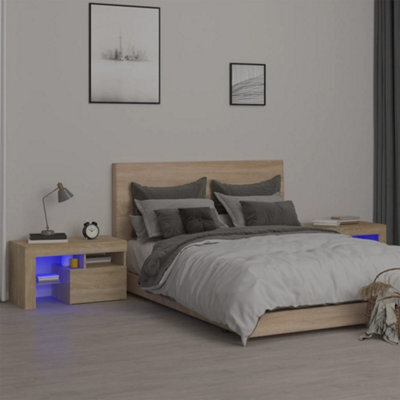 Berkfield Bedside Cabinets 2 Pcs With Led Lights Sonoma Oak 70X36.5X40 Cm - image 1