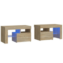 Berkfield Bedside Cabinets 2 Pcs With Led Lights Sonoma Oak 70X36.5X40 Cm - thumbnail 2