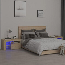 Berkfield Bedside Cabinets 2 Pcs With Led Lights Sonoma Oak 70X36.5X40 Cm - thumbnail 1