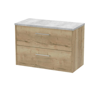 Hudson Reed Juno Wall Hung Double Soft Close Drawer Vanity Unit With Laminate Top In Autumn Oak Finish, 800mm - image 1