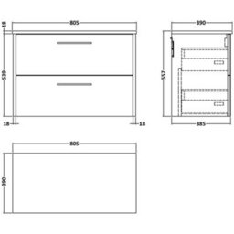 Hudson Reed Juno Wall Hung Double Soft Close Drawer Vanity Unit With Laminate Top In Autumn Oak Finish, 800mm - thumbnail 3