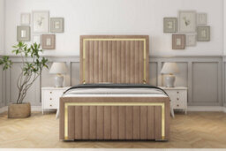 "Sloomy Boston Gold Mink Naples Bed Frame With Mattress With 50"" Upholstered Headboard 4' Small Double"