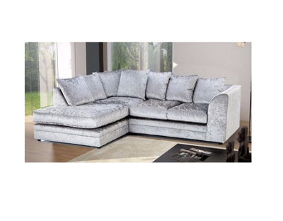 Bella Crushed Velvet Left Hand Facing Corner Sofa Silver - image 1