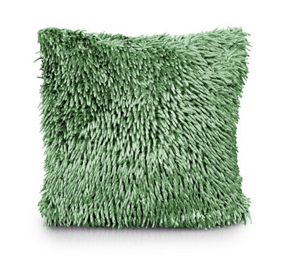 Velosso Velvet Touch Shaggy Chenille Cushion, Soft Texture, Zip Closure, Machine Washable, Luxury Living Room Decor - Sage