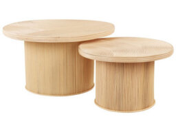 Wyld and Coco Ilios Set Of 2 Natural Rattan Round Coffee Tables - Handwoven Boho Duo - thumbnail 1