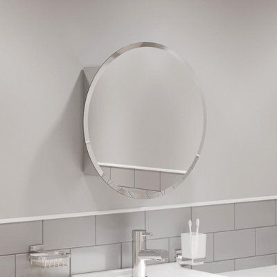 Affine Round Door Bathroom Mirror Cabinet Cupboard Stainless Steel Wall Mounted 500mm - image 1