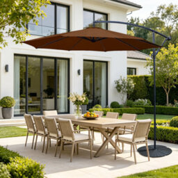 VRUC 3M Coffee Cantilever Banana Parasol Umbrella Garden Patio Outdoor Sun Shade With Base Weights - thumbnail 2