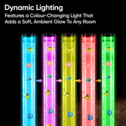 Bubble Led Fish Lamp With Floating Artificial Fishes 90Cm Colour Changing Sensory Night Lights Silver Base - thumbnail 3