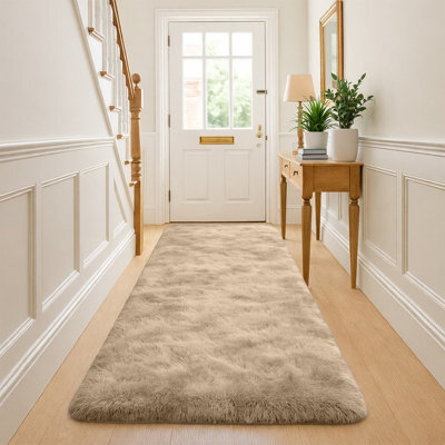Bedlooms Beige Non-Slip Shaggy Runner Rug 60X220Cm, Modern Area Rugs Living Room Bedroom Hallway Rugs